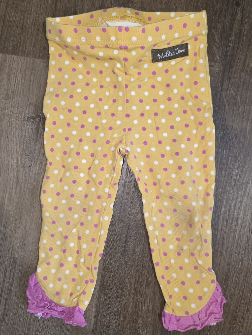 Matilda Jane Yellow Polka Dot Leggings with Pink Ruffle Ankles